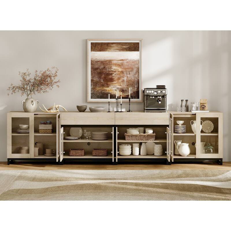 4-in-1 Modern Dresser with 2 Drawers & Glass Doors, Adjustable Shelf & Metal Base Storage Cabinet for Bedroom