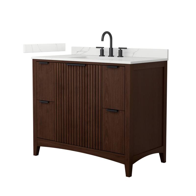Wyndham Collection WCF9191-42S-QTZ-US3MXX Palmilla 42" Free Standing - Dark Walnut / Giotto Quartz Top / Matte Black
