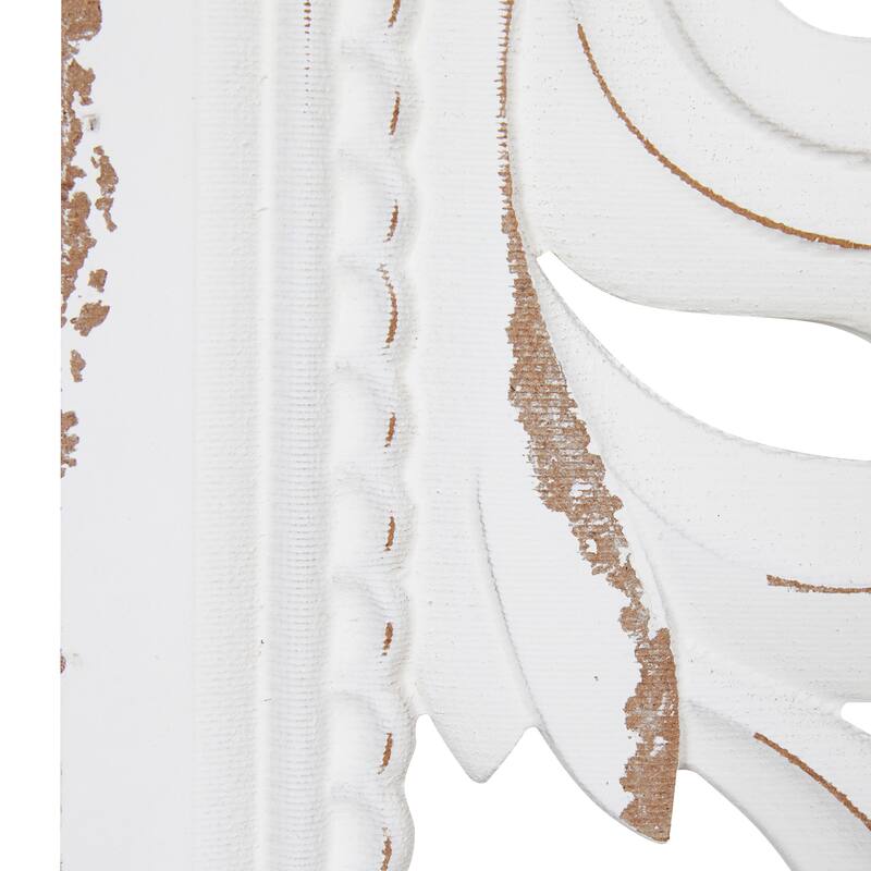 White Wood Handmade Slim Distressed Carved Panel Scroll Home Wall Decor (Set of 2)