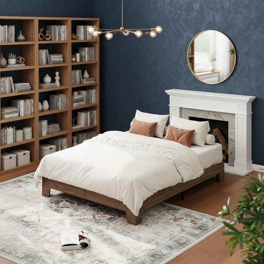 Wood Platform Bed Frame, with Strong Wooden Slats