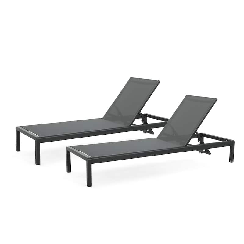Roomfitters Outdoor Reclining Chaise Lounge Chairs, Set of 2, Adjustable Aluminum Frame, Dark Gray
