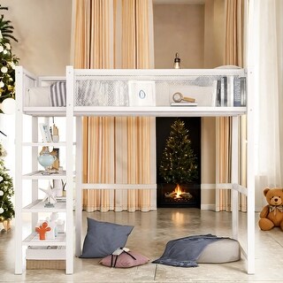 Modern Style Twin Size Metal Loft Bed with 4-Tier Shelves and Storage, Bunk Bed