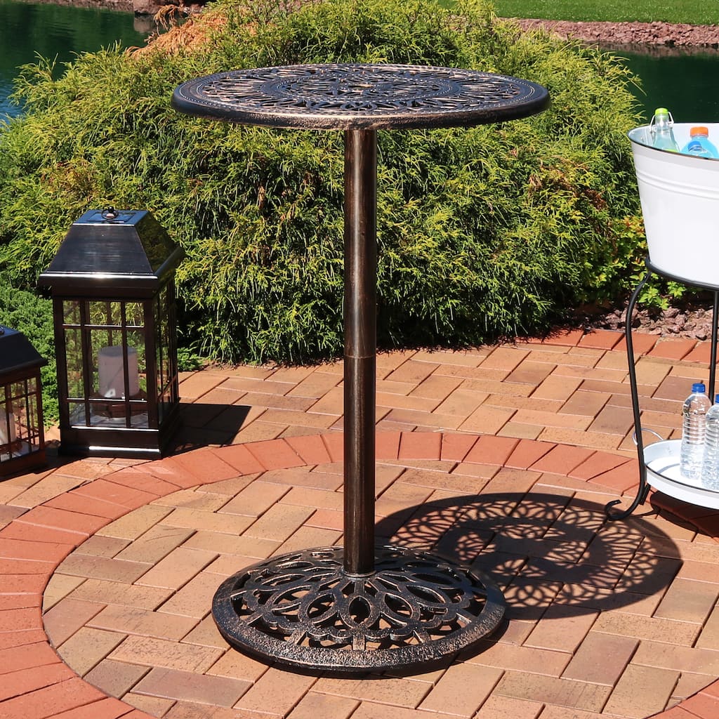 Sunnydaze Round Bar-Height Cast Iron Outdoor Patio High Top Pub Table - 26-Inch