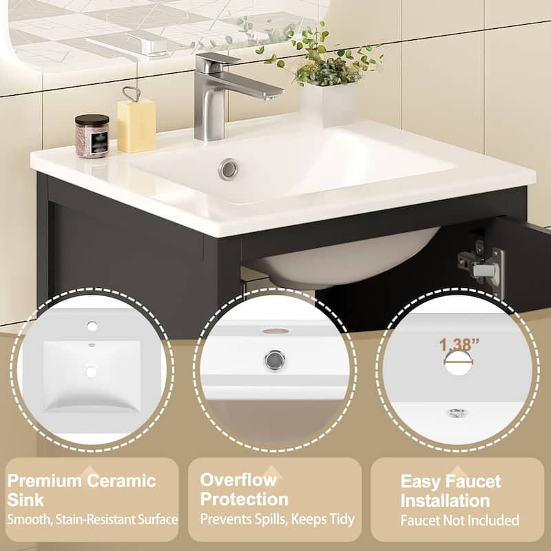 GDFStudio - Aurora Wood & Ceramic Bathroom Vanity Set with Sink and Divided Drawers