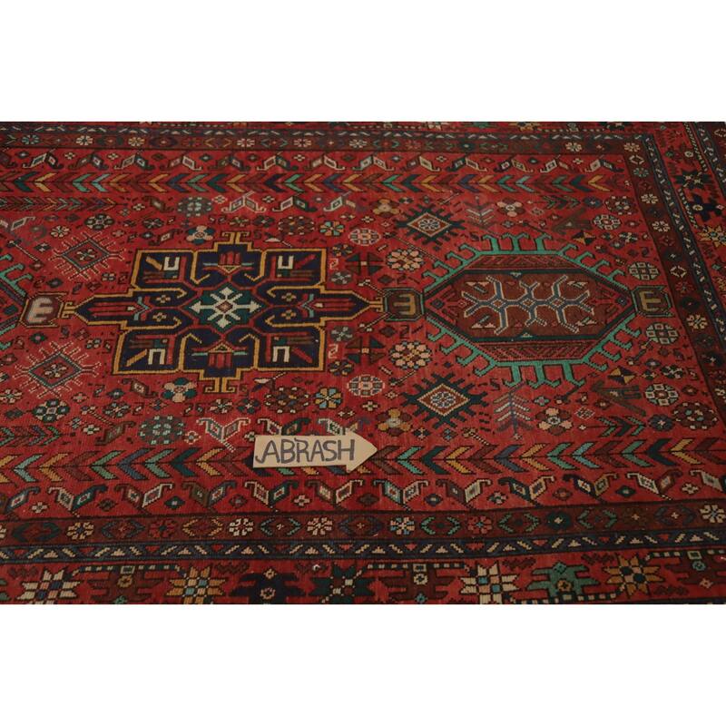 Hand Knotted Oriental 100% Wool Carpet Traditional Geometric Red Heriz Area Rug - 12' 9'' X 5' 1''
