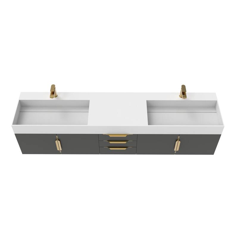 Amazon 84" Wall Mounted Double Bathroom Vanity Set w/ White Top