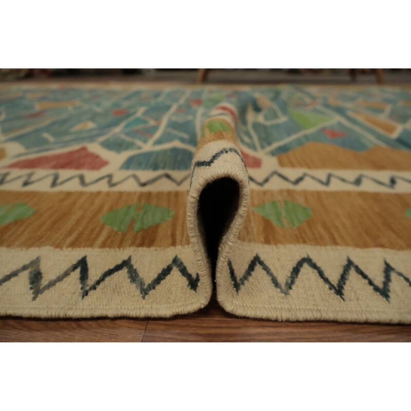 Hand Woven Oriental 100% Wool Carpet Southwestern Tribal Navy Blue & Blues Kilim Area Rug - 9' 9'' X 8' 3''