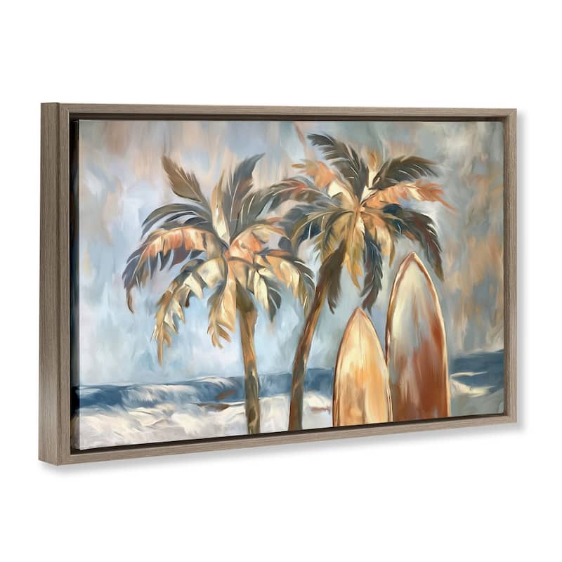 Stupell Warm Tropical Surfboards Framed Floater Canvas Wall Art Design By Ramona Murdock