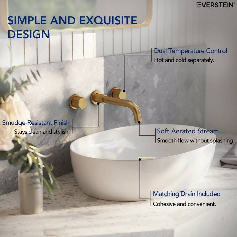 Wall Mount Stainless Steel Bathroom Sink Faucet 3 Hole 2 Handles Bathroom Faucet