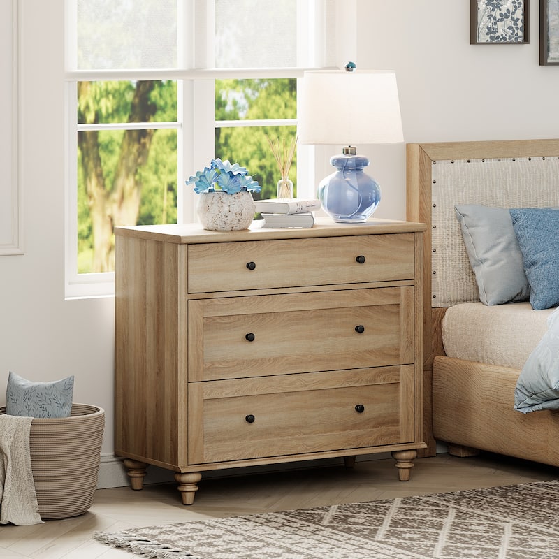 Nightstand Bedside Table, Wood Side Table with 3 Drawer
