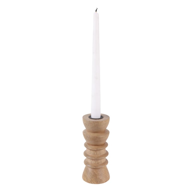 Mango Wood Candle Holder Carved Design Decorative Sculptural Accent