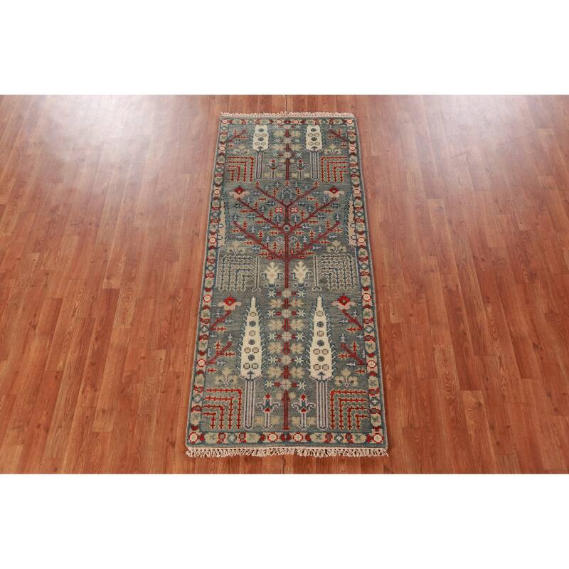 Hand Knotted Oriental 100% Wool Carpet Traditional Geometric Greys & Charcoal Heriz (serapi) Area Rug - 5' 11'' X 2' 7''