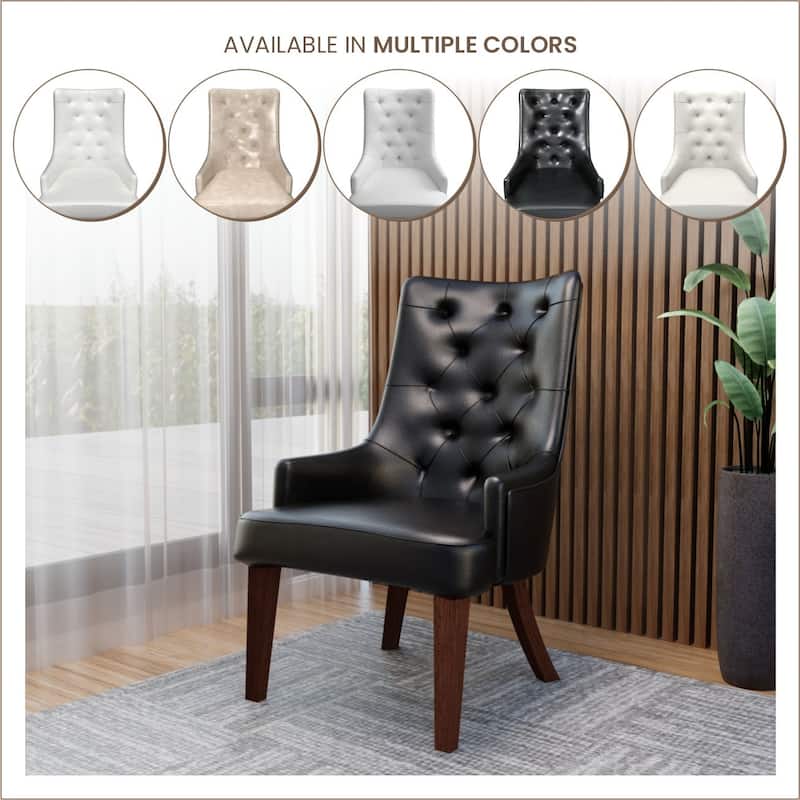 Dining Chair in Leather/Velvet Diamond-Tufted with Rubberwood Legs Set of 2