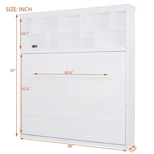 dimension image slide 0 of 3, Murphy Bed Wall Bed with Top Shelves & USB