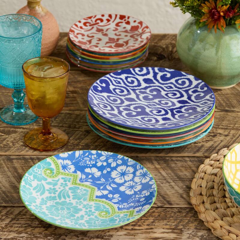Certified International Pavillion 8.75" Salad/Dessert Plates, Set of 6 Assorted Designs - 8.75"L x 8.75"W x 1.00"H