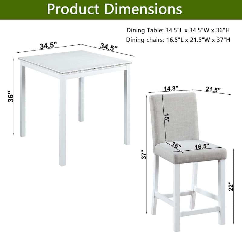 5 Piece Counter Height Table Set, Wooden Kitchen Table Set with Square Table and 4 Upholstered Chairs