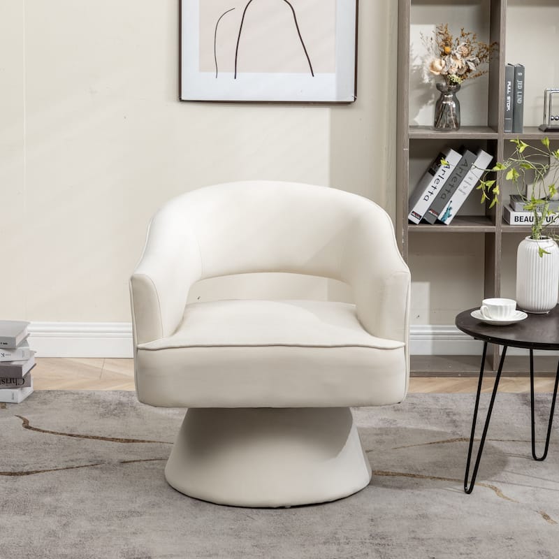 SEYNAR Modren Velvet Living Room Swivel Arm Barrel Chair with Tufted Back - Beige