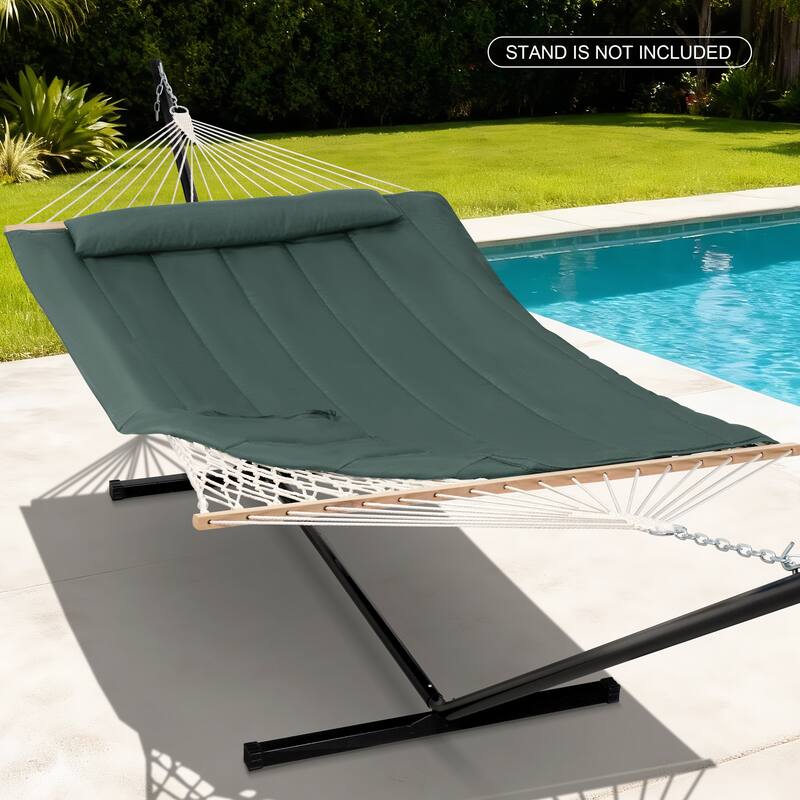 Durable 2 Person Rope Hammock with Polyester Quilted Pad and Pillow - 76*52