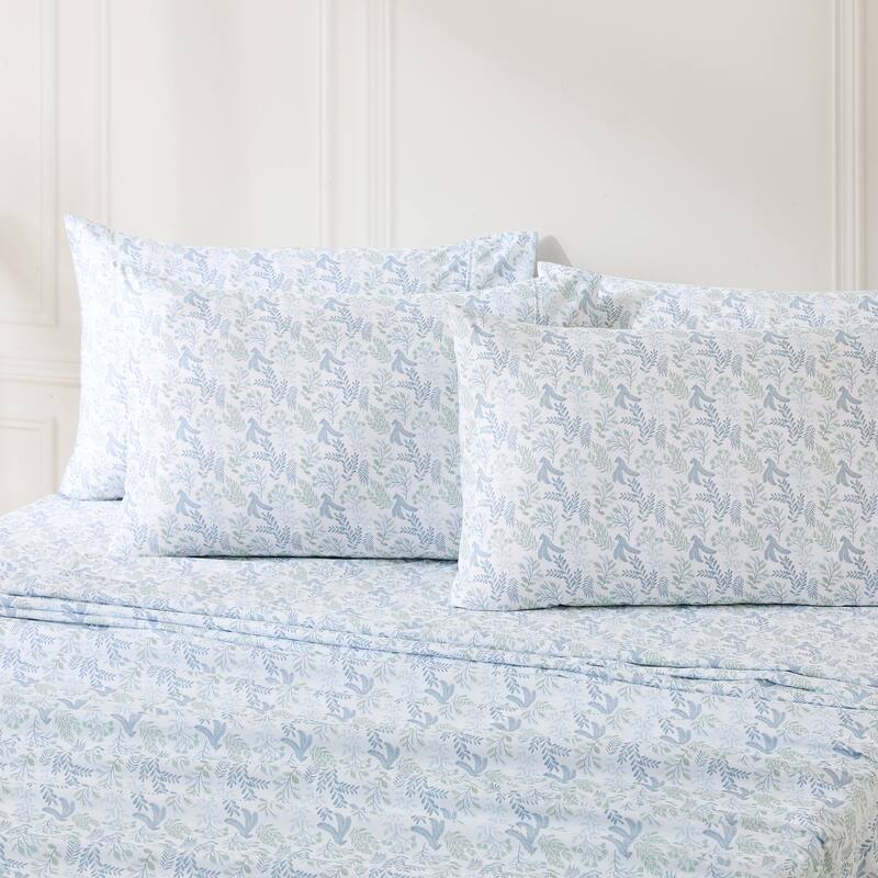 Lush Decor Botanical Leaf and Floral Blue Sheet Set