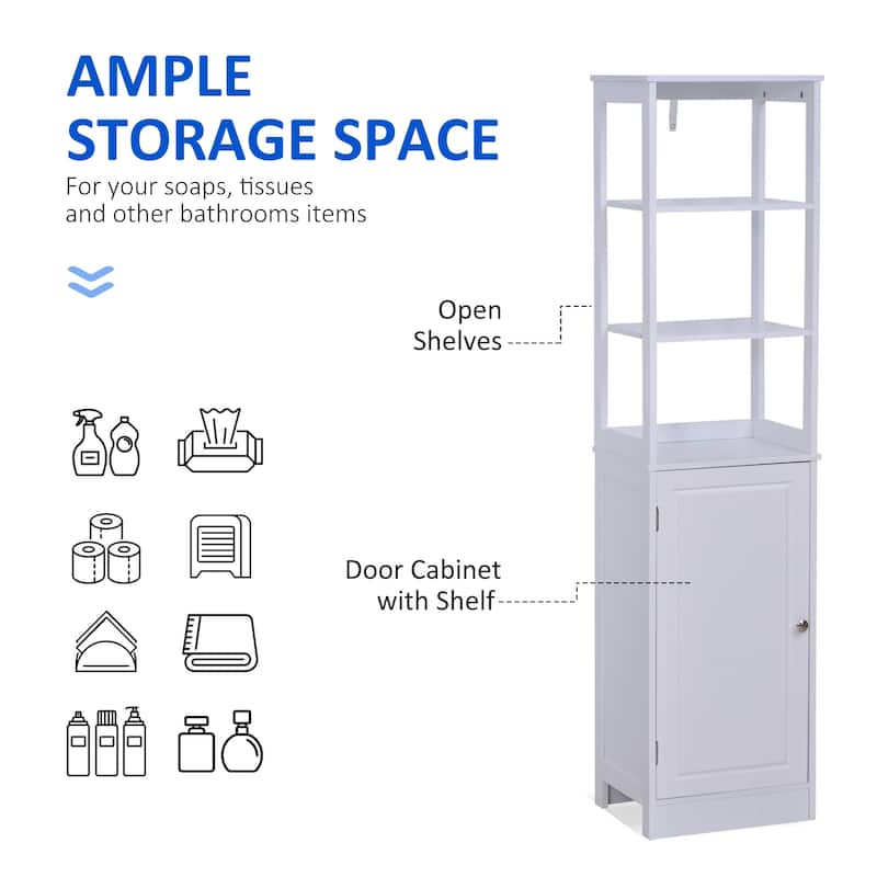 kleankin Freestanding Bathroom Tall Storage Cabinet Organizer Tower with Open Shelves & Compact Design
