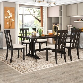 7 Piece Vintage Style Dining Table Set, 78" Wooden Rectangular Dining ...