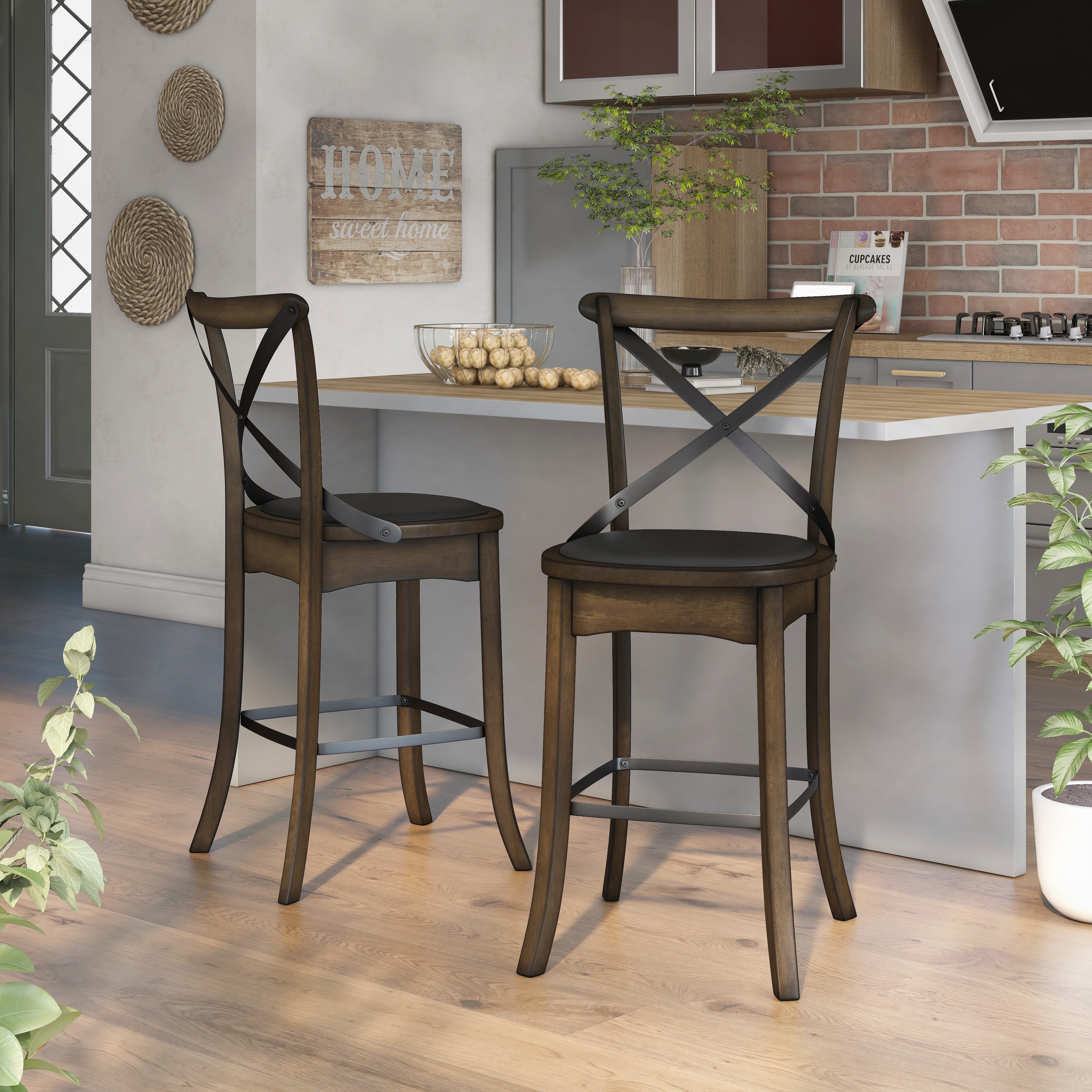 Dola Traditional Oak Counter Height Chairs Set of 2 by Furniture of America
