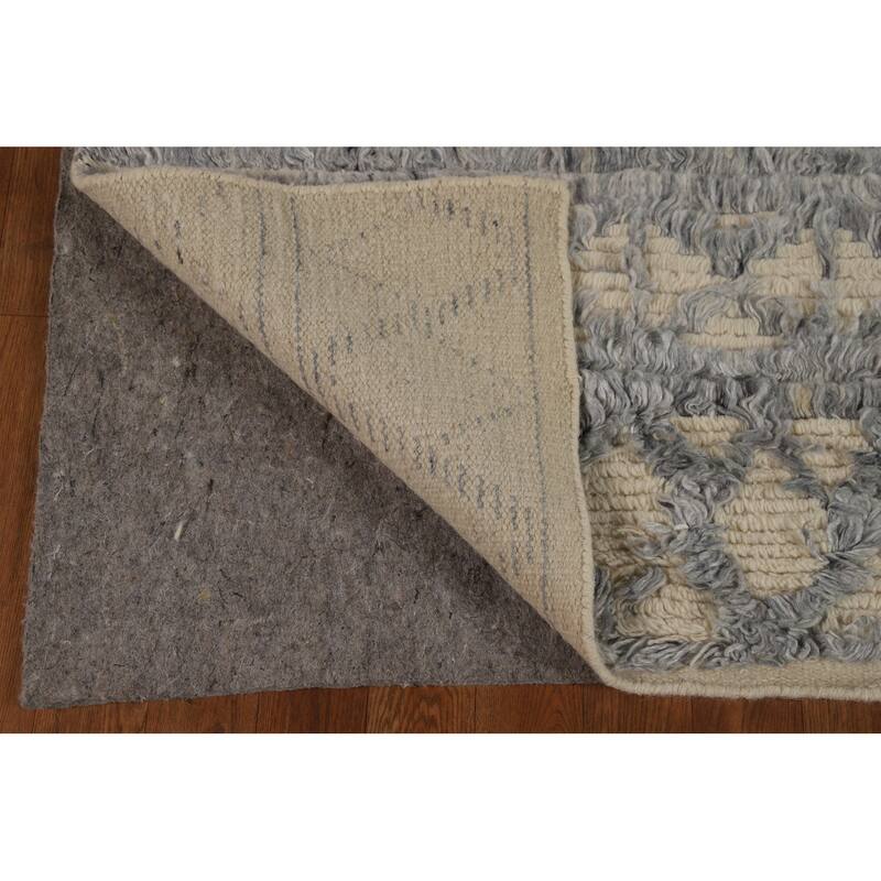 Beige & Gray Moroccan Shaggy Oriental Area Rug Handmade Wool Carpet - 4'11" x 7'8"