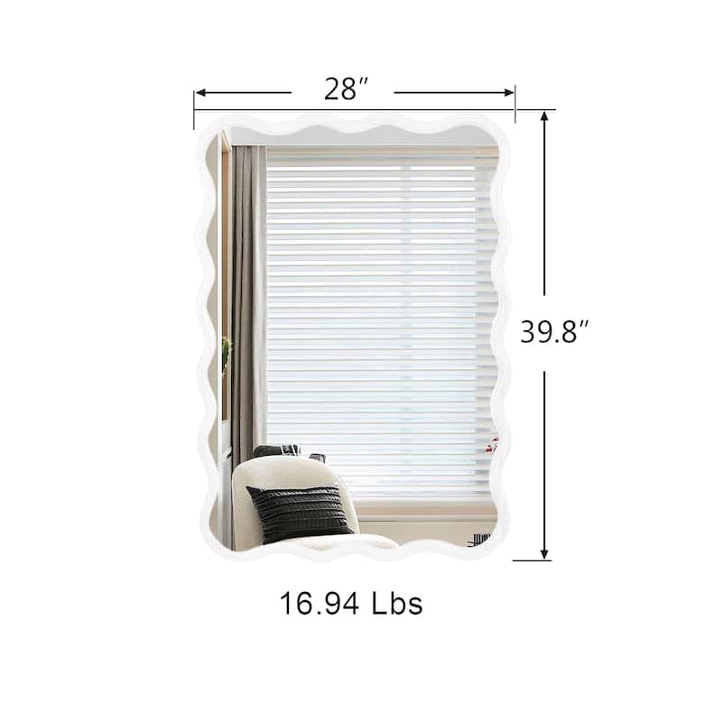 40" x 28" Modern Solid Wood Wavy Rectangle Wall Decor Mirror