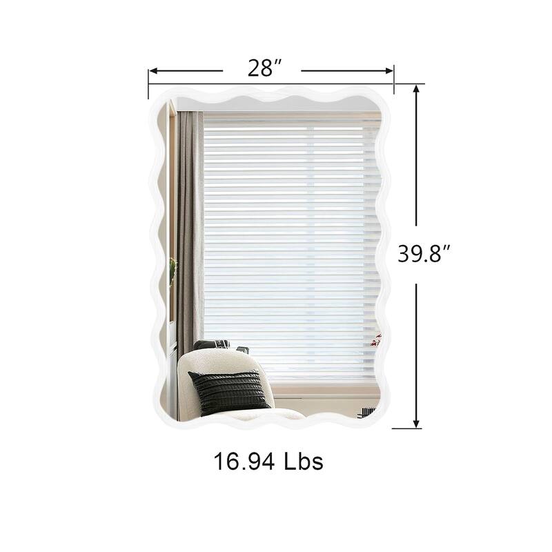 Solid Wood Wavy Rectangle Mirror - Natural Wood, Modern Decor for Home - White