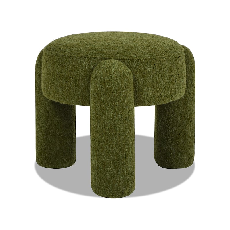 Hugo 20.5" Boucle Faux Sherpa Round Fully Upholstered Ottoman