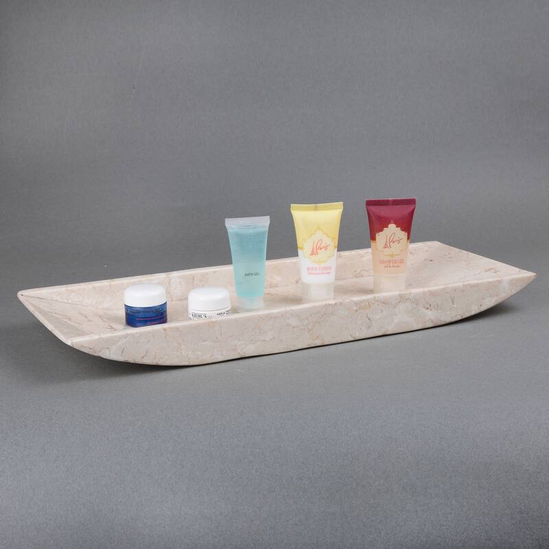 Creative Home Champagne Marble Boat Shaped Vanity Tray, Bath Towel Organizer Tray, Bathroom Accessory Organizer - Beige