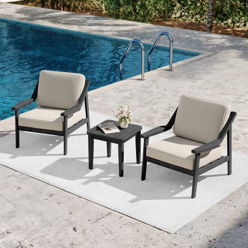 3-piece Teak Modern Cushioned Club Chairs Set Patio Bistro Set