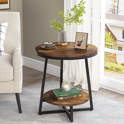Industrial End Table, Round Side Table Table Small Coffee Accent Table