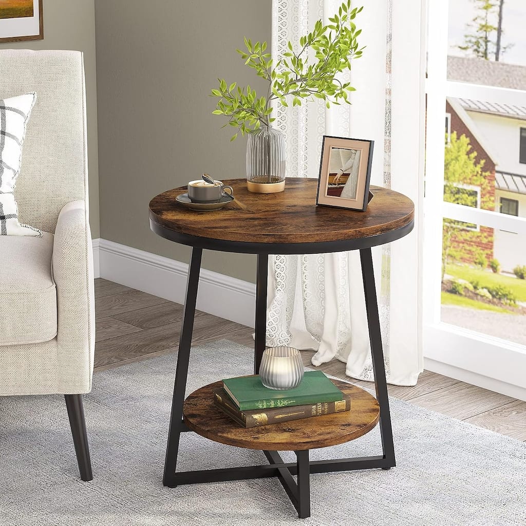 Industrial End Table, Round Side Table Table Small Coffee Accent Table