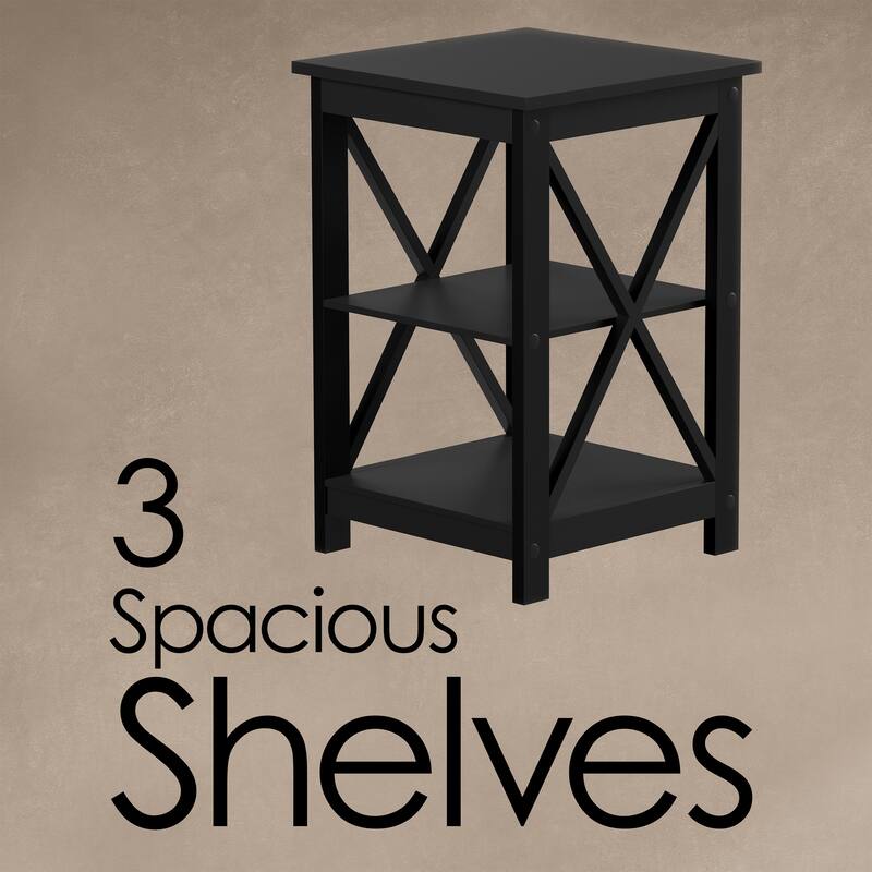 Hastings Home Wooden End Table with X-Design, Black