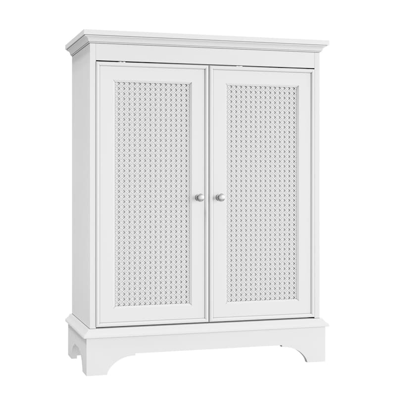 Bathroom Floor Storage Cabinet, Multifunctional Decorative Cabinet, Bathroom Cabinet with Rattan Doors & Adjustable Shelf