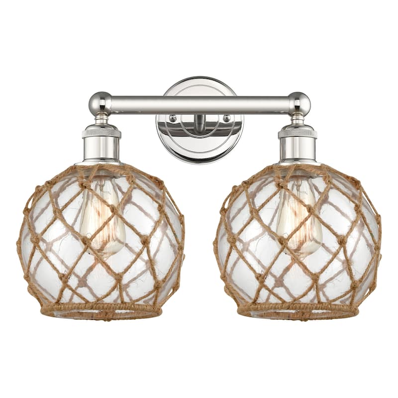 Innovations Lighting 616-2W-13-17 Farmhouse Rope Vanity Farmhouse Rope - Polished Nickel / Clear Glass with Brown Rope