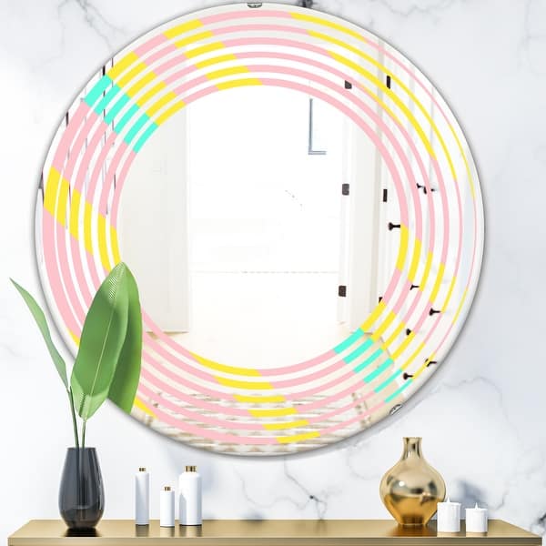 Designart Memphis Retro Neon Pattern Modern Round Or Oval Wall Mirror Wave On Sale Overstock 29870861