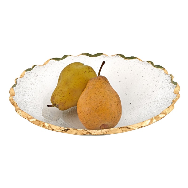 Hand Decorated Gold Leaf Chiseled Edge 11 Straight Sided Glass Salad Or Fruit Bowl Overstock 32279812