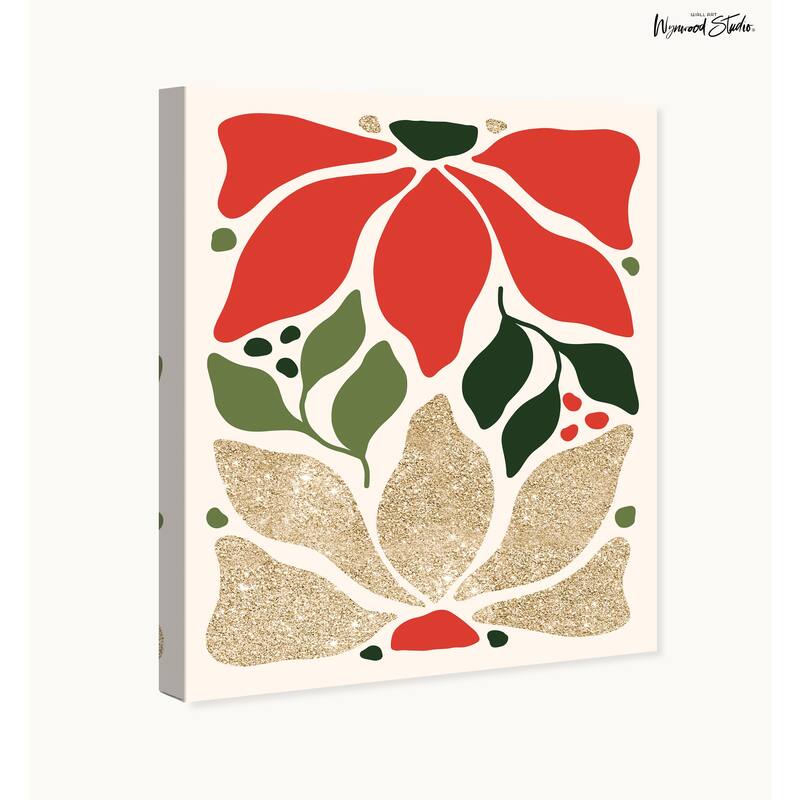 Wynwood Studio Canvas Floral and Botanical The Poinsettias Glam Gold Glam Wall Art Canvas Print