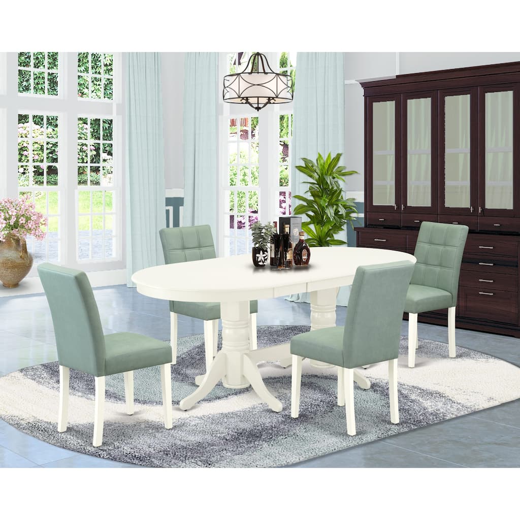 East West Furniture Kitchen Set Contains an Oval Kitchen Table and Chairs, Linen White (Pieces Options)