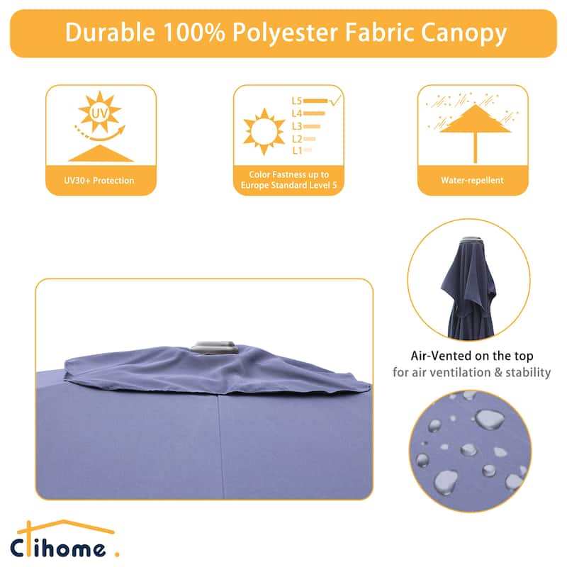 Clihome 10' x 6'5 Aluminum Rectangular Market Umbrella