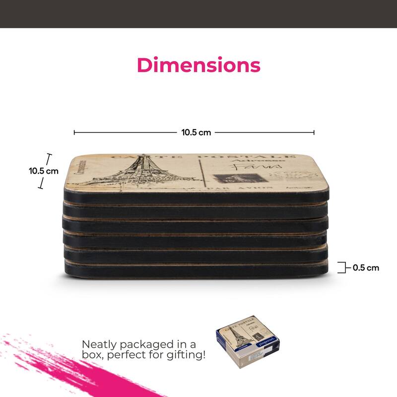 Pimpernel Set of 6 Postcard Sketches Coasters - 4 Inches Sq.