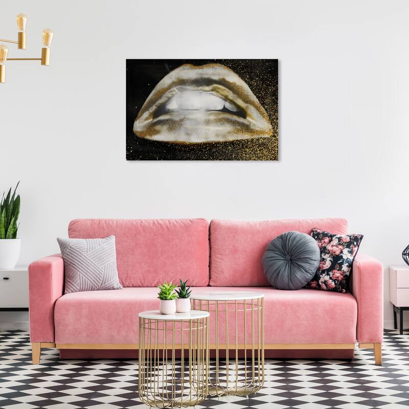 Wynwood Studio Canvas Fashion and Glam Kiss Caviar - Custom Black and Wall Art Canvas Print - 24 x 36
