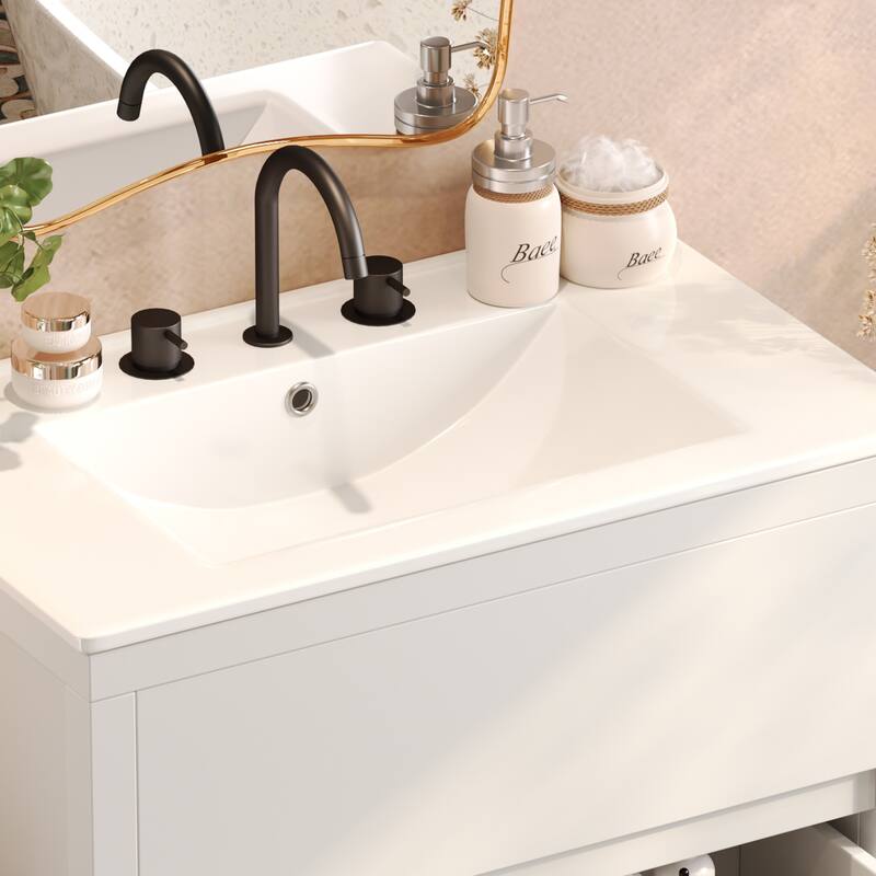 30"/60" Bathroom Vanity Set, Freestanding Bathroom Vanity Cabinet with Ceramic Sink Basin & Drawers