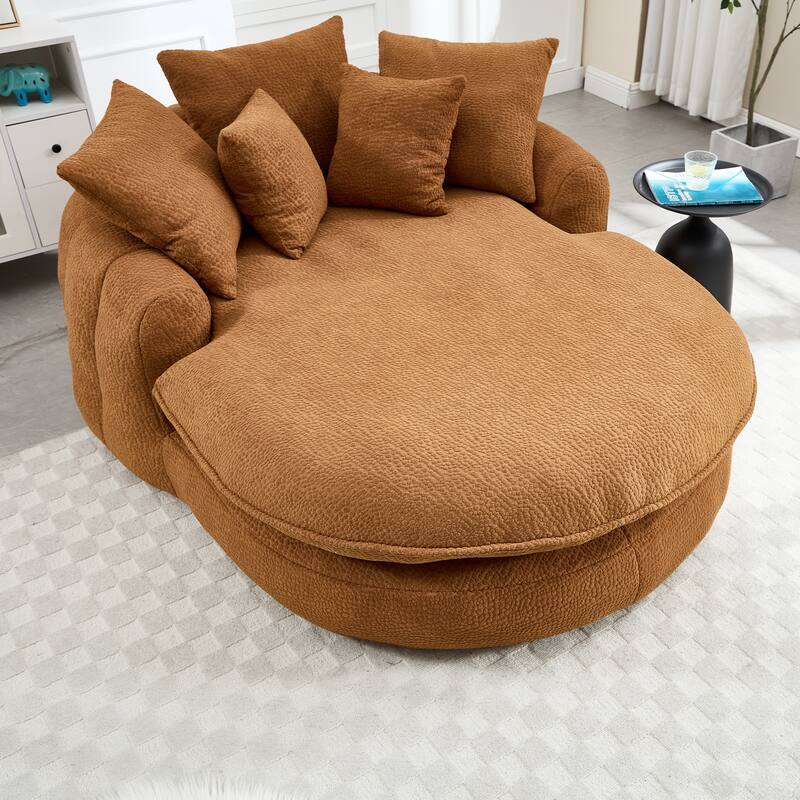 Oversized Chenille Single Sofa Chair / Oval Upholstered Bean Bag Sofa / Living Room Lazy Floor Sofa Chaise Lounges Cloud Couch