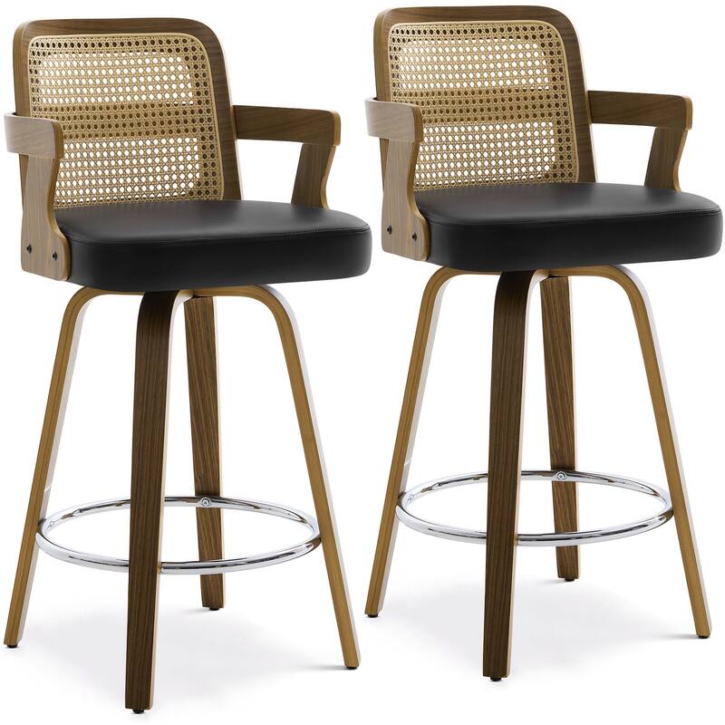 Upholstered Swivel Barstool with Arms and Bentwood Legs - 40.8"H x 18.9"W x 19.5"D/19.3"D