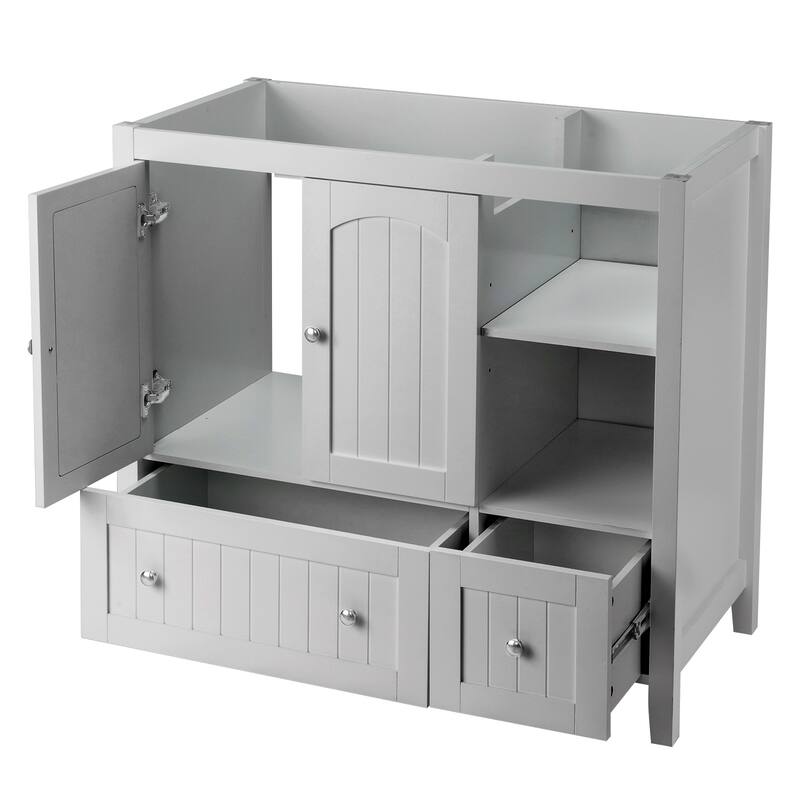 Modern Lacquered Bathroom Organizer Cabinet with Two Drawers and Dual Doors for Storage - 35.82”(H) x 18.11(W) x 32.28 (D)