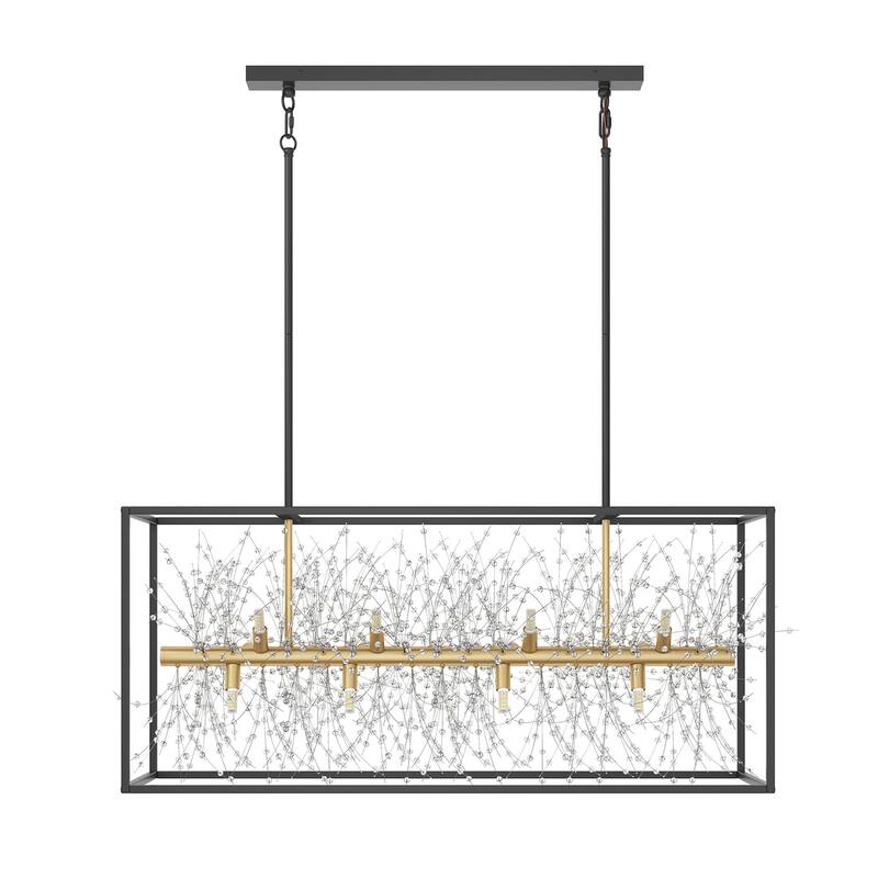 Farmhouse 12-Light Rectangle Metal Frame Kitchen Island Chandelier with Crystal Branch Inside