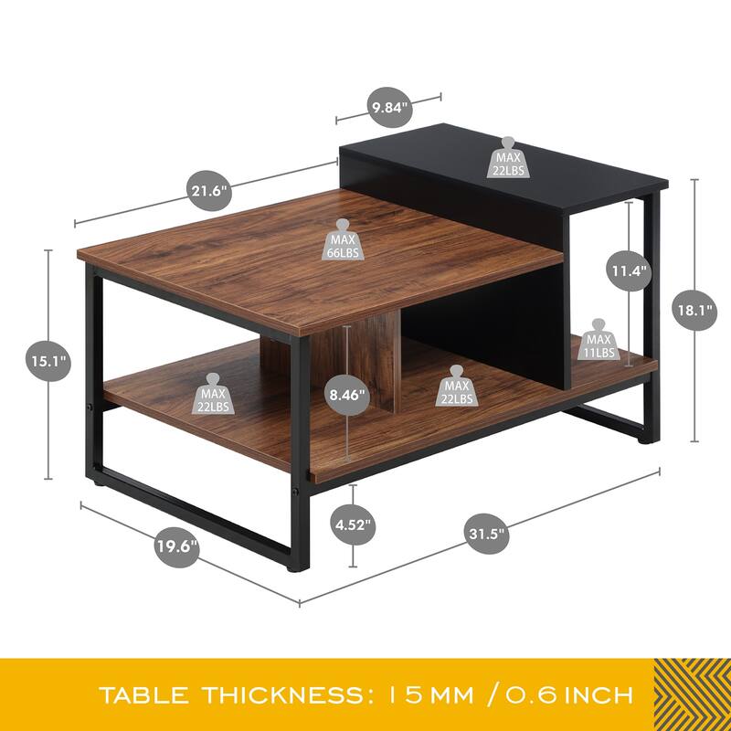 Morden Rectangle Coffee Table with Storage Shelves, 31.5" - 31.5 x 19.6"